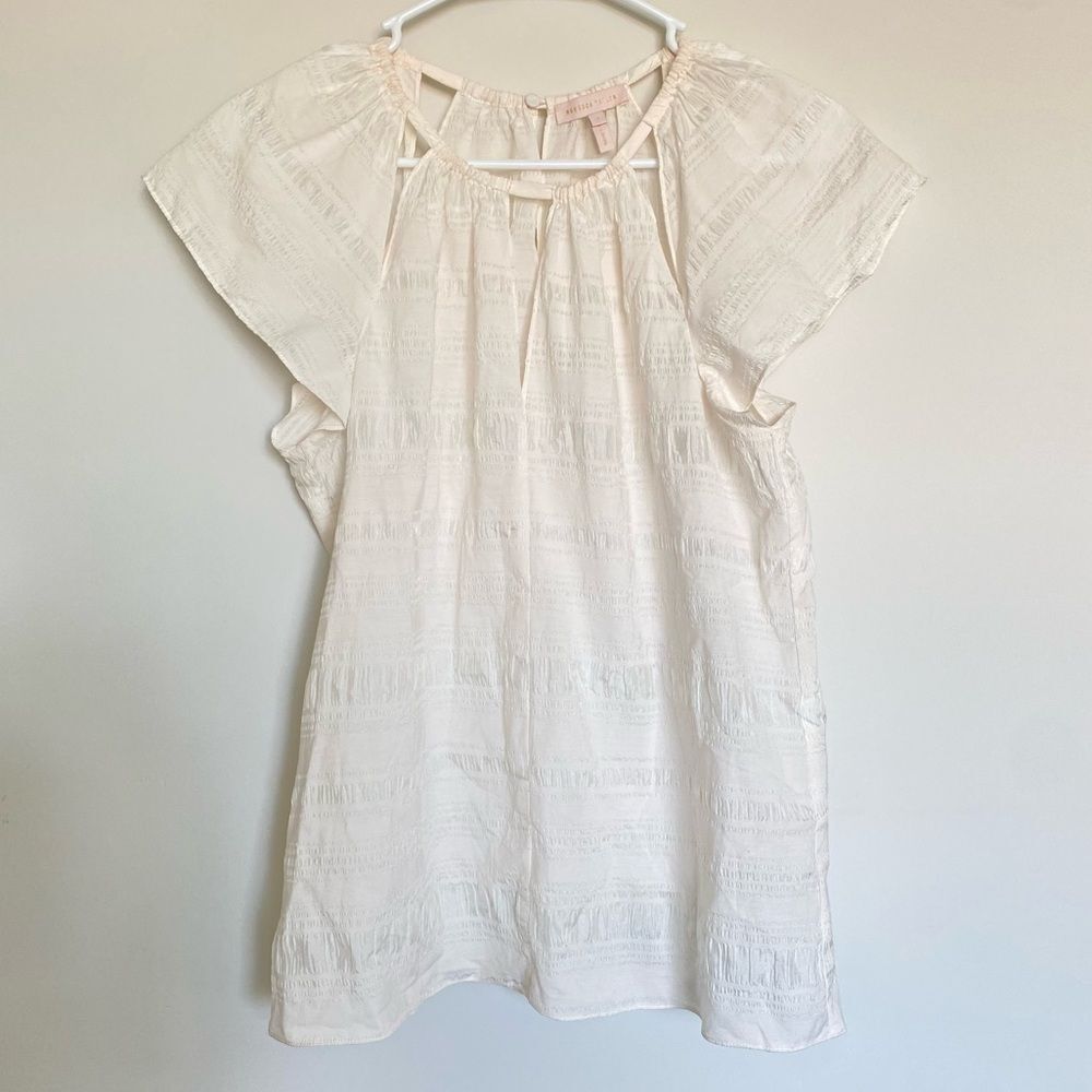 Rebecca Taylor Cream Pink Silk Cotton Short Sleeve Blouse Size Small